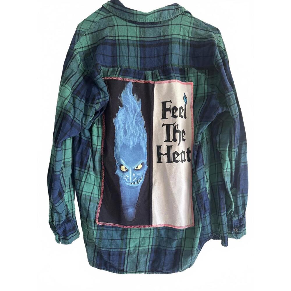 Feel the Heat Upcycled Plaid‎ Flannel Disney Hades Old Navy Boyfriend Fit Unisex